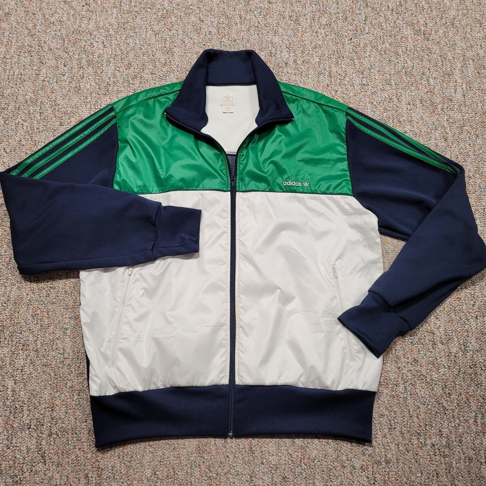 2008 Adidas Track Jacket Mens 2XL Green White Trefoil Full Zip Retro